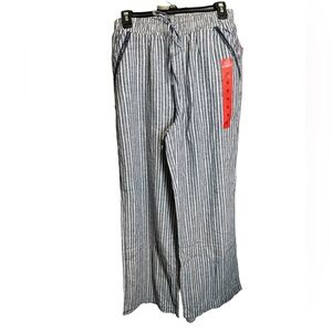 NWT Briggs Blue & White Striped Linen Wide Leg Summer Beach Pants Sz M
